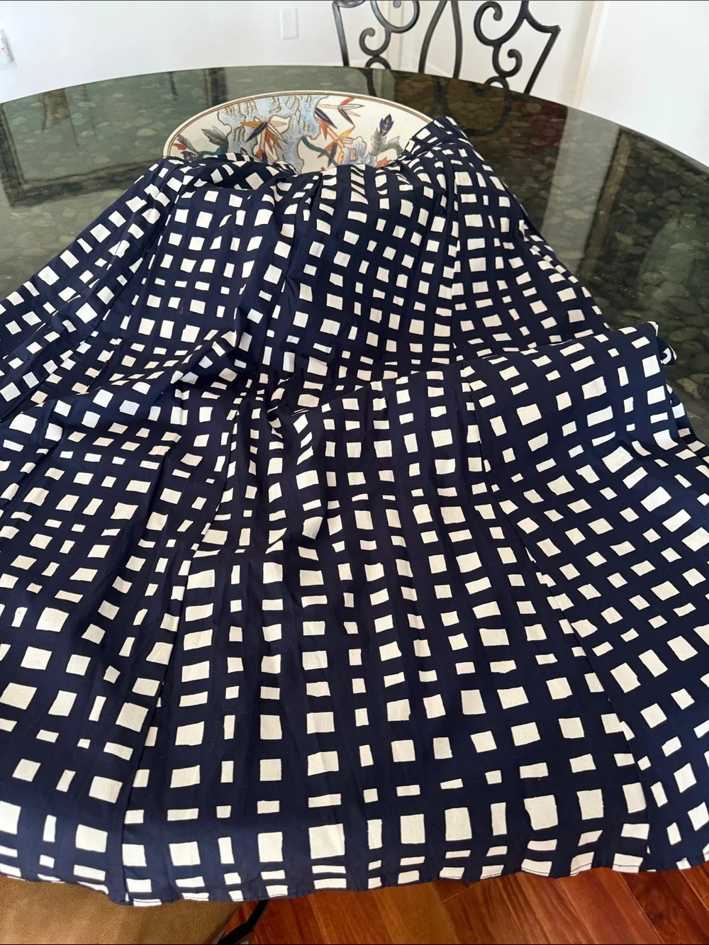 Marie Oliver Navy and White Checked A-Line Skirt